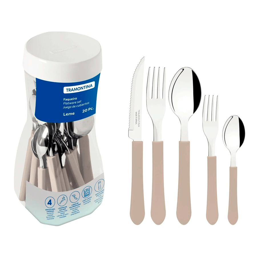 FAQUEIRO INOX 20PCS CABO PLASTICO CINZA LEME TRAMONTINA