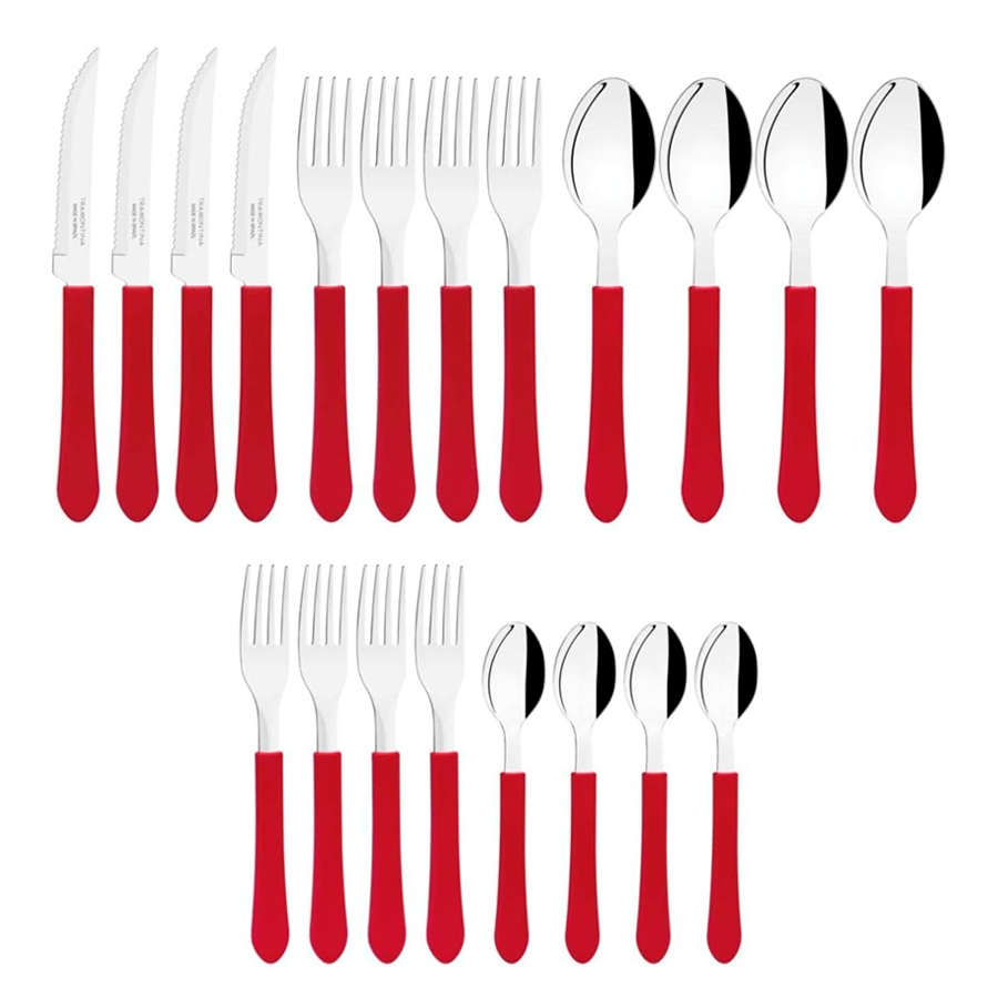 FAQUEIRO INOX 20PCS CABO PLASTICO VERMELHO LEME TRAMONTINA