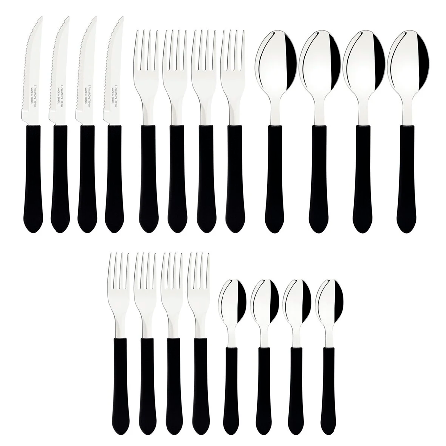 FAQUEIRO INOX 20PCS CABO PLASTICO PRETO LEME TRAMONTINA