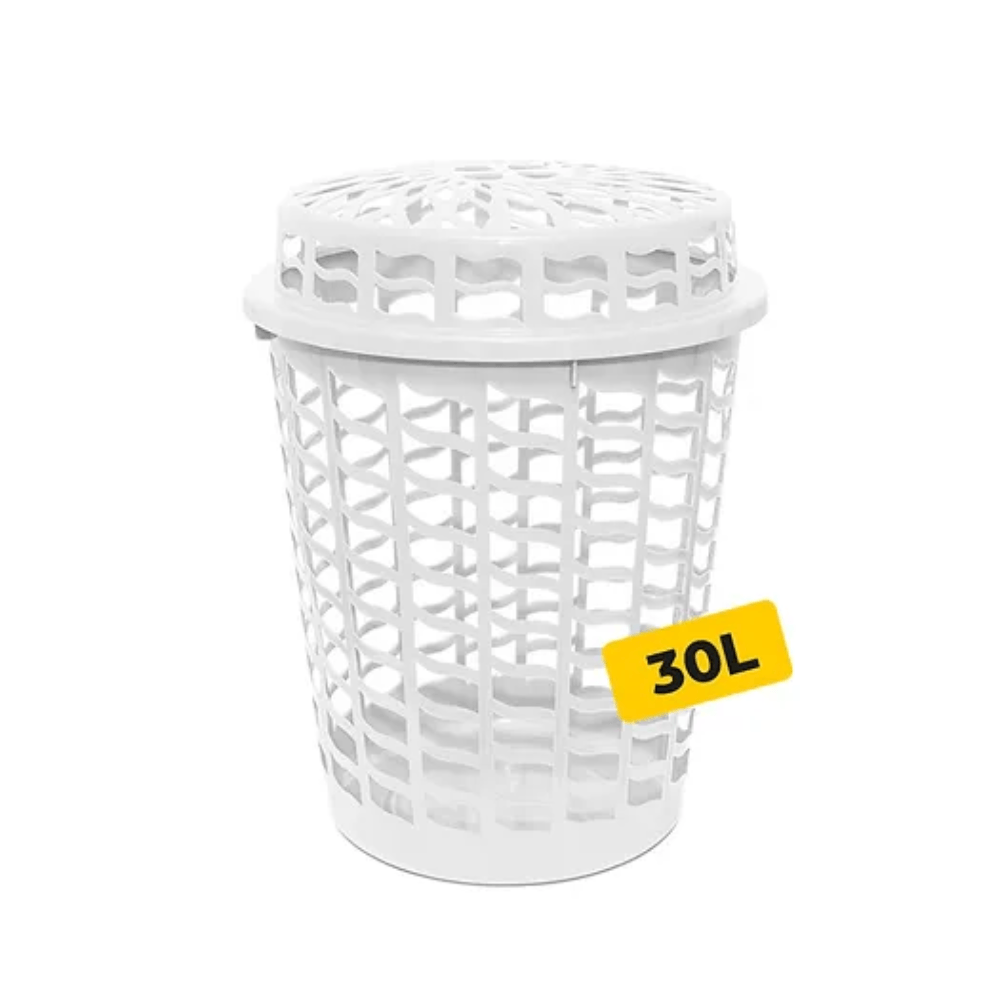 CESTO TELADO 30LTS BRANCO C/TAMPA MERCONPLAS