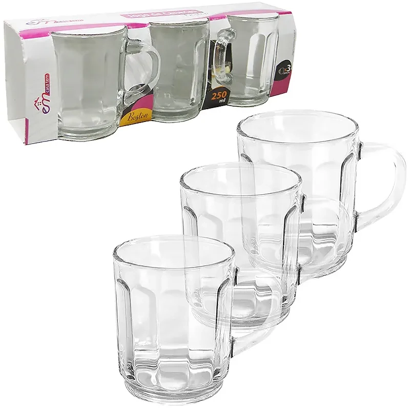 CONJ CANECA VIDRO 250ML C/3 BOSTON EM CASA TEM