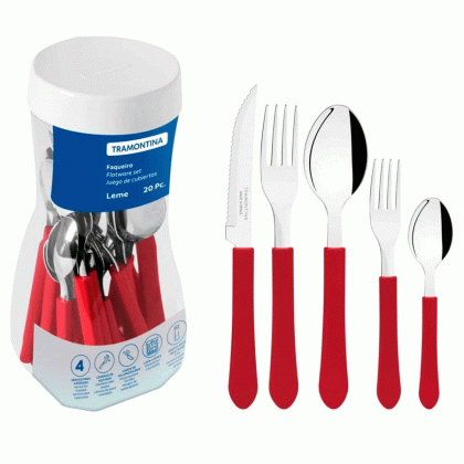 FAQUEIRO INOX 20PCS CABO PLASTICO VERMELHO LEME TRAMONTINA