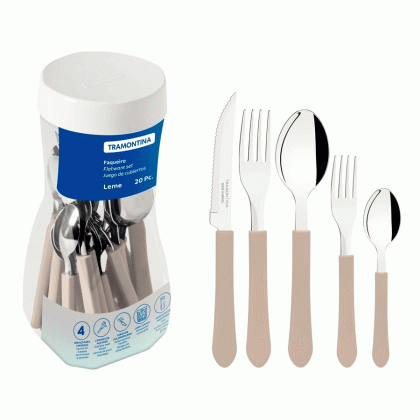 FAQUEIRO INOX 20PCS C/PLAST CINZA LEME TRAMONTINA