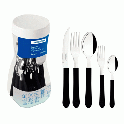 FAQUEIRO INOX 20PCS CABO PLASTICO PRETO LEME TRAMONTINA