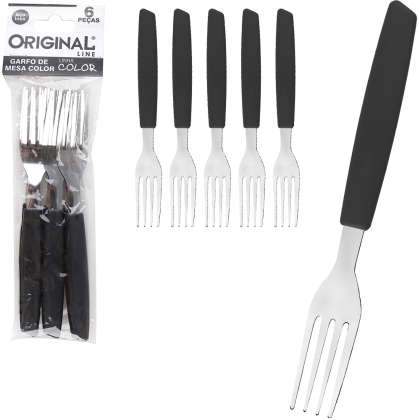 GARFO INOX MESA C/6 CABO PLASTICO PRETO REF.SL0186 ORIGINAL
